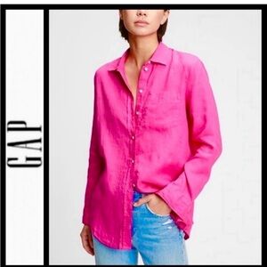 GAP Hot Pink Long Sleeve Linen Shirt
